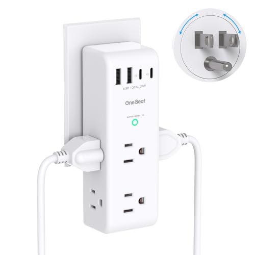 Image of PD 20W Surge Protector Outlet Extender, Rotating Plug, One Beat 6 AC Multi Plug Outlet with 4 USB Ports (2 USB C), 1800J, 3-Sided Swivel Power Adapter with Spaced Outlet Splitter for Home Office Dorm