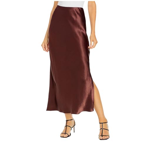 Jupe pour femme satin taille haute jupe longue unie fluide pour cérémonie et fête