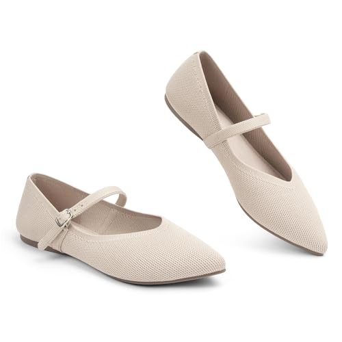 AprCoco Flats for Women Knit Pointed Toe Ballet Flat with Ankle Strap Casual Womens Shoes Comfort Soft Walking Office,Size 08,Almond by AprCoco - Used condition - Image 5