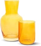 Bruno Magli Bubble Amber Carafe 2-Pc Ensemble de tumbler en verre de boisson double comme un pot d'eau de l'étang avec la coupe correspondante pour bureau, table de nuit, maison, & Chambre d'invitée D cor-de-Cadeaux 28-Oz