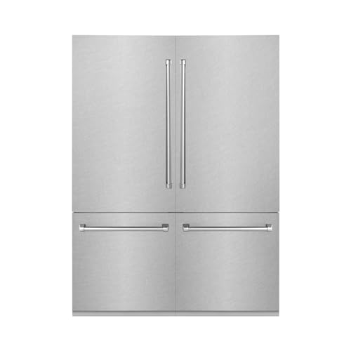 ZLINE 60 Inches 32.2 Cubic Feet French Door Built-In Bottom Freezer Refrigerator with Water Dispensers and Ice Makers in DuraSnow Stainless Steel (RBIV-SN-60)