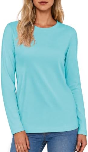 TACVASEN Langarmshirt Damen Baumwolle Langarm Tshirt Rundhals Basic Shirt | Langarmshirt Baumwolle Damen,Rundhals Shirt,Longsleeve Shirt Cotton,Regular Fit Tshirt,Herbst,Atmungsakt
