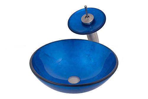 Novatto Verdazzurro Glass Vessel Bathroom Sink Set, Brushed Nickel #TOP21