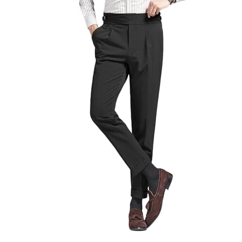 Men’s Linen Casual Dress Pants Pleat Front Work Business Suit Pants Regular Fit Trouser Elastic Waist Slacks