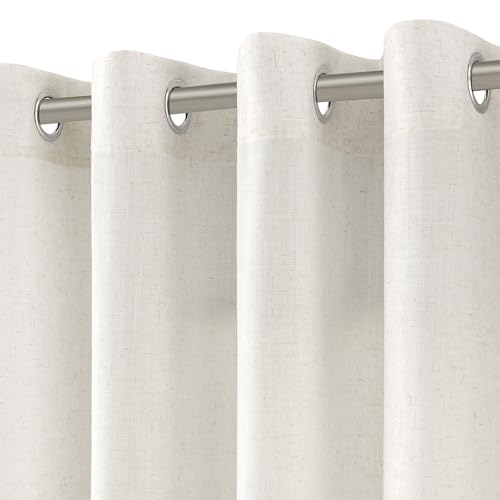 Image of Nanspring Neutral Linen Curtains 102 Inches Long Extra Long for Living Room Grommet Sunlight Filtering Minimalist Room Curtain Privacy Aesthetic Modern Elegant Boho 2 Panel Sheer Window Drapes 52x102