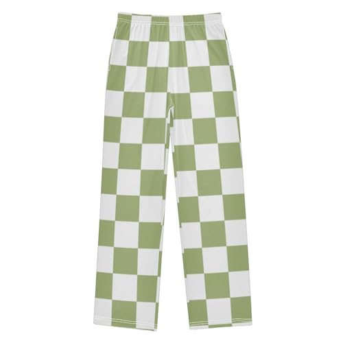 Boys' Pants Light Green Checkerboard Square Long Bottoms Jogger Pants Elastic Waist Trousers with Pockets S-XL