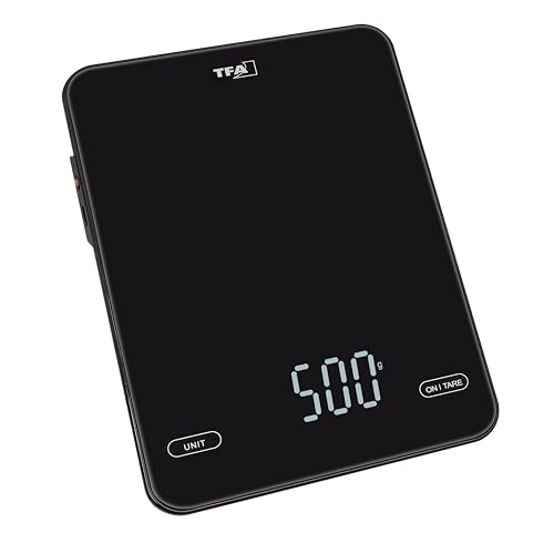 TFA Dostmann Digital Kitchen Scales Rechargeable USB C 10 kg Pancake, 50.2010, 1g Resolution, ON/OFF Switch, Household Scales with LED Display, Tare Function, Food Scale, Sensor Touch Buttons, Black image 4