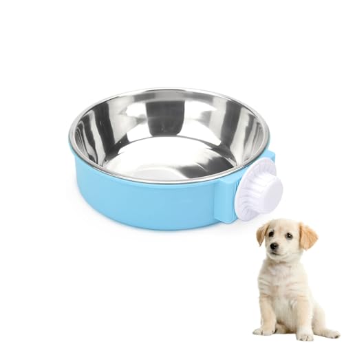 Dog Bowls Crate Water Bowl 2-in-1 Dog Cage Hanging Bowls Removable Cage Water Bowls for Puppies Cats and Other Small Animals (Blue)