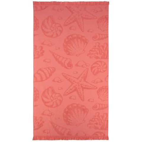 Towels Beyond - Turkish Beach Towel, 100% Turkish Cotton, Sand Free Quick Dry Highly Absorbent, Soft Woven Linen Peshtemal with Plush Terry Reverse Side | 35"x60" (Coral) Cover