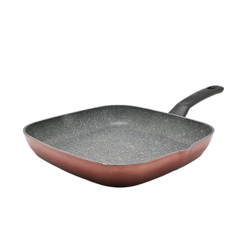 Akinda Home - Bistecchiera 28x28 cm in alluminio forgiato rame lucido - bistecchiera 28x28 - piastra antiaderente - padella quadrata - no induzione - rame lucido cucina