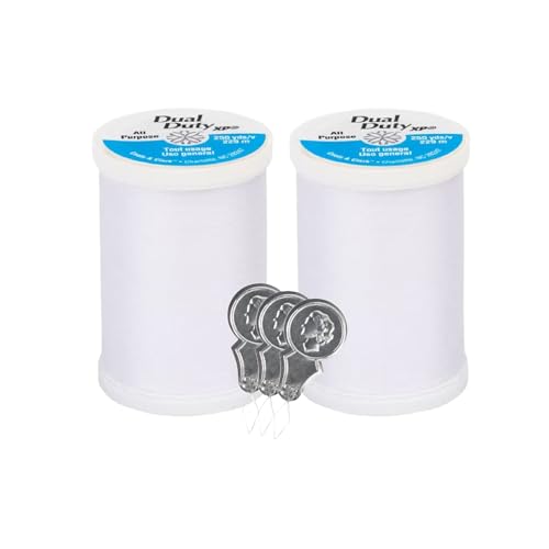 Coats & Clark Dual Duty XP All Purpose Sewing Thread - S910-2 Pack - 500 Yards Total - Bundle with Bellas Crafts Needle Threaders (White)