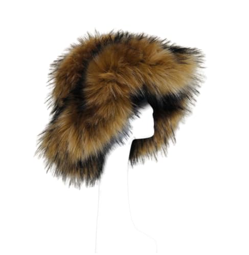 Tinhulf Women's Fashion Faux Fur Soft Fluffy Hat Winter Warm Outdoor Cap Fur Headgear Brown