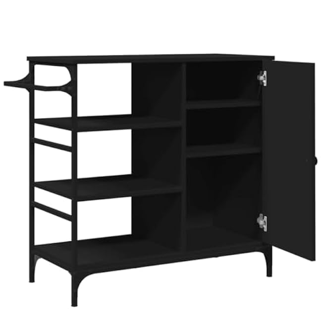 Maximize Kitchen Space with Versatile Kitchen Trolley, Durable Engineered Wood & Steel, Lockable Wheels, Black-p1T6S0h9