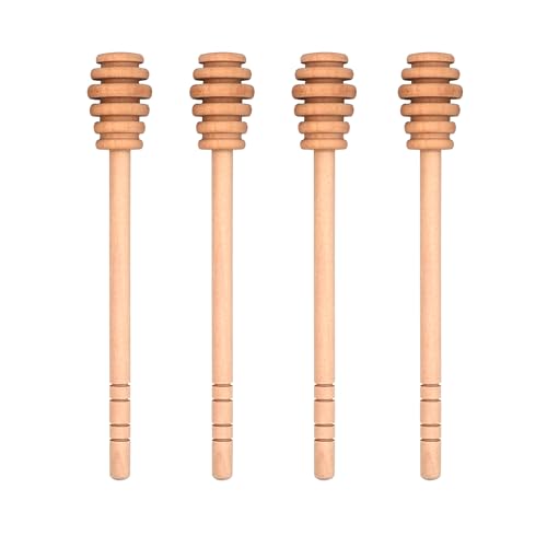 LVVXIXI 4PCS Honey Mixing Stirrer, 6.3 Inches Wooden Honey Dipper, Smooth Honey Comb Stick, Honey Spoon Collecting Dispensing Drizzling Jam (Straight Handle)