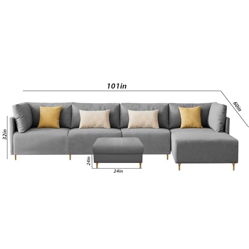 Image of Carina RHS 6 Seater L Shape Sofa Set with Center Table for Living Room (Grey Fabric) Premium Fabric Sofa