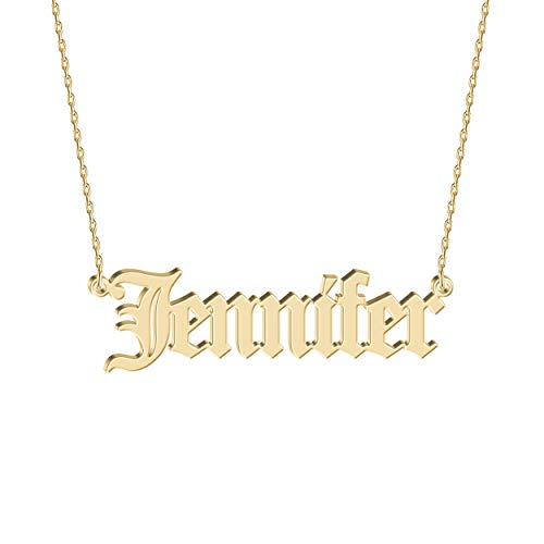 UMAGICBOX Custom Sterling Silver Old English Name Necklace Personalized Gothic Name Plate Necklace Christmas Birthday Gift for Her Women