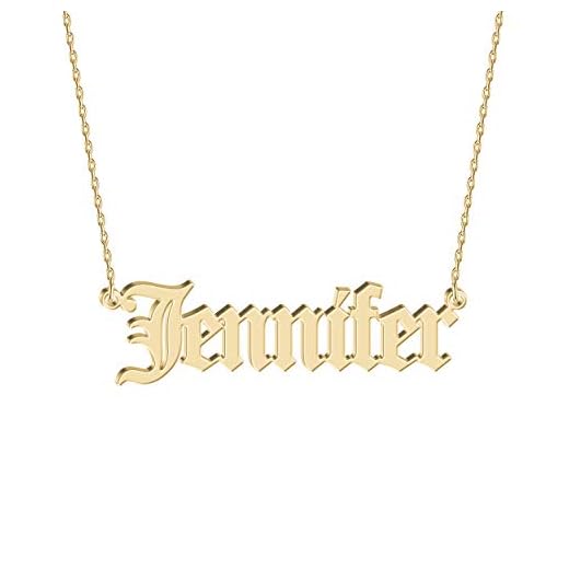 UMAGICBOX Custom Sterling Silver Old English Name Necklace Personalized Gothic Name Plate Necklace Christmas Birthday Gift for Her Women