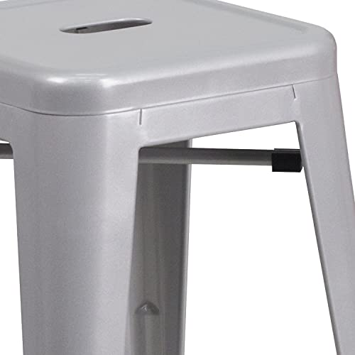 Flash Furniture 4 Pack Commercial Grade 24" High Backless Silver Metal Indoor-Outdoor Counter Height Stool With Square Seat #TOP6