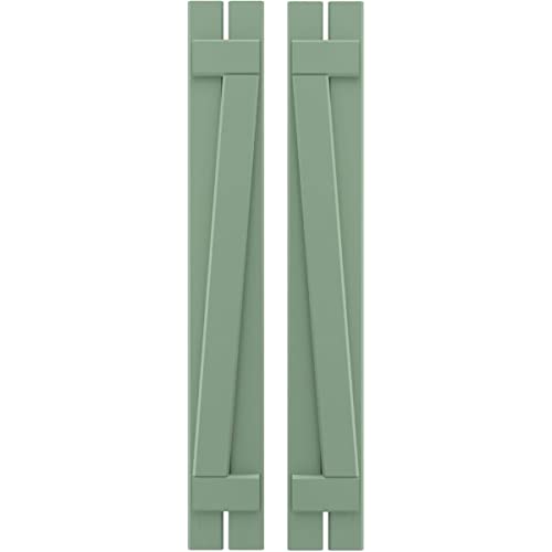 Ekena Millwork ARW102SB207X73TGH Americraft Two 2 Exterior Real Wood Spaced Board-n-Batten Shutters w/Z-Bar (Per Pair), 7 1/2"W x 73"H, Track Green