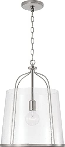 HomePlace Lighting 347011BN Madison Transitional Clear Seeded Glass Pendant Light Fixture, 1-Light 100 Watt, 19" H x 14" W, Brushed/Satin Nickel