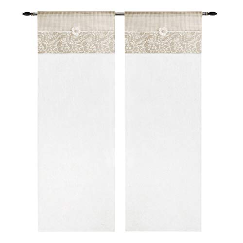 emmevi Tende Coppia Finestra Porta Interno Tessuto Shabby Chic MOD.Tenda Margherita 1 CONF 60X150 Tortora