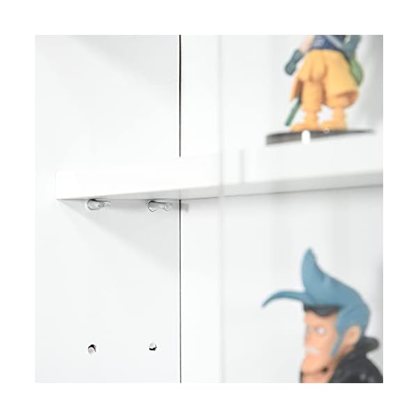 HOMCOM 5-Tier Wall Display Shelf Unit Cabinet w/ 4 Adjustable Shelves Glass Doors Home Office Ornaments 60x80cm White - Image 9