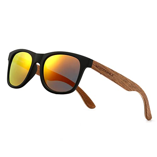 WOODONLY Walnut Wood Polarized Sunglasses - Cool Style Matte Finish Frame with Wooden Temple for Men and Women Perfect Gifts (Walnut + Orange)