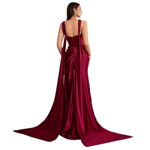 Satin Cross Neck Pleated Sleeveless Long Dress Wedding Guest Formal Evening Gown2