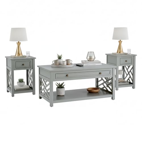 Alaterre Furniture Coventry 36" Coffee Two End Tables with Drawer,