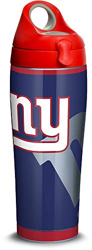 Tervis NFL New York Giants Rush Stainless Steel Insulated Tumbler with Red with Gray Lid, 24oz Water Bottle, Silver