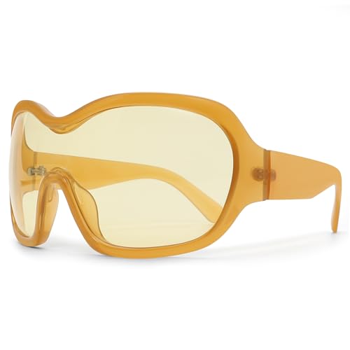 Oversized Trendy Wrap Around Sunglasses for Women Men - Cool Concert shades 2000s Retro Round Big Shield Glasses