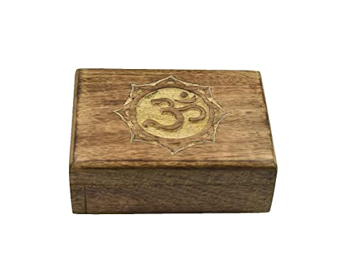 STORE INDYA Wooden Hand Carved Decorative Box With OM & Floral Carving On Top | Treasure Box Jewelry Organizer Keepsake Box Treasure Chest Trinket HolderWatch Box Gifts for her Girl Women