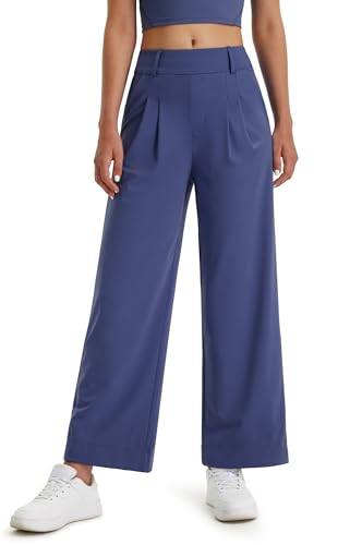 Libin Women's Wide Leg Work Pants 29' High Waisted Stretch Dress Casual Sweatpants Business Office Pants Trousers with Pockets,Ink Blue,X-Large