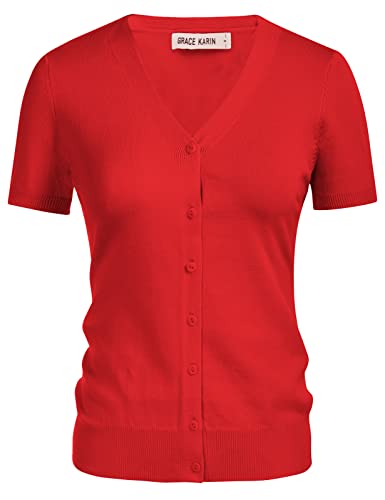 Women's Solid Open Front Knit Short Sleeve Bolero Shrug Cardigan Sweater(Red Short Sleeve,Xl) #TOP18