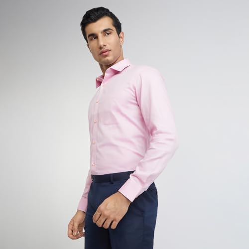 Image of Raymond Men Pure Cotton Slim Fit Structure Pattern Semi Cut Away Collar Formal Shirt