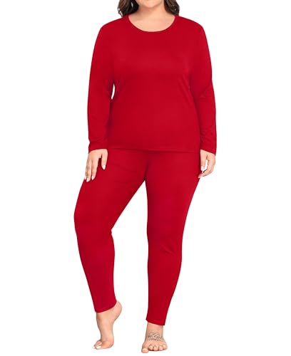 SWOMOG Plus Size Thermal Underwear Sets for Women Long Johns Base Layer Set 2 Pcs Underwear Top...