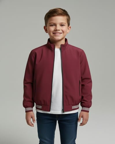 Image of Boys Trendy Maroon Jacket | Soft Fabric Zip Closure Jacket