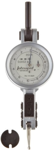 Brown & Sharpe TESA 74.111368 Interapid 312 Dial Test Indicator, Horizontal Type, M1.7x4 Thread, 2mm Stem Dia., White Dial, 0-10-0 Reading, 37.5mm Dial Dia., 0-0.4mm Range, 0.002mm Graduation, +/-0.004mm Accuracy