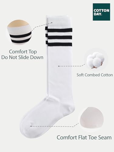 Image of COTTON DAY Kids Girls Unisex Knee High School Dress Socks Seamless Toe 3 Pack Black White Gray Navy Blue