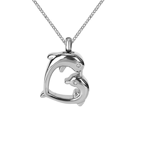 ZARABE Cremation Jewelry Dolphin Kiss Heart Urn Ashes Necklace Memorial Keepsake Pendant