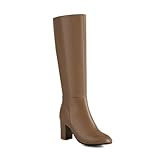Femmes noir genou bottes hautes, bottes à fermeture éclair mi-mollet, talon bloc bas, bottes de motard de combat militaire.
