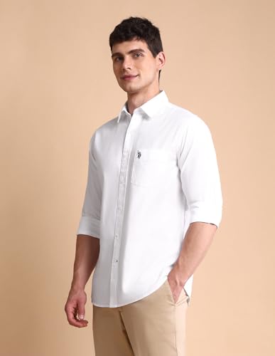 Image of U.S. Polo ASSN. Solid Tailored Fit Cotton Shirts for Men - Full Sleeve Mens Casual Shirts