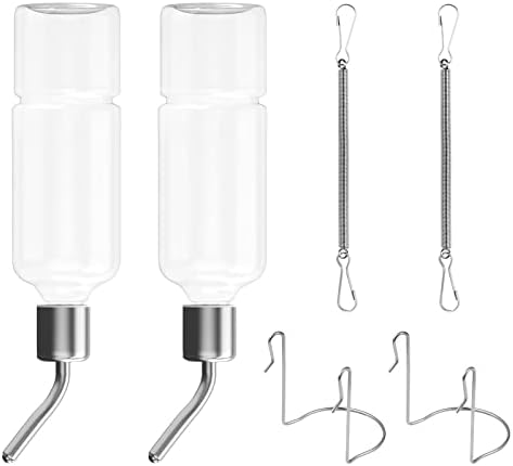 TEHAUX Parrot Water Feeder Pet Hanging Water Feeding Bottle No Drip Dispenser Pet Supplies with Stainless Steel Ball Nipple for Rabbits Guinea Pigs Hamsters Chinchillas 2pcs