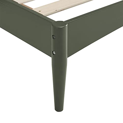 Musehomeinc Mid Century Full Size Bed Frame With Modern Curve Headboard, Solid Wood Platform Bed With Strong Wood Slat Support, No Box Spring Needed,Olive Green #TOP6