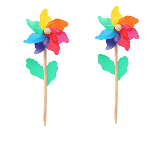 Wind Pinwheels With Wooden Handle,Rainbow Windmill Pinwheels Outdoor Wind Spinners Garden Lawn Yard Decor Outdoor Toys For Kids Children(14Cm) #TOP4