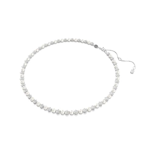 Swarovski Matrix Tennis Necklace, Crystal Pearl, Round Cut, Clear, Rhodium Finish2
