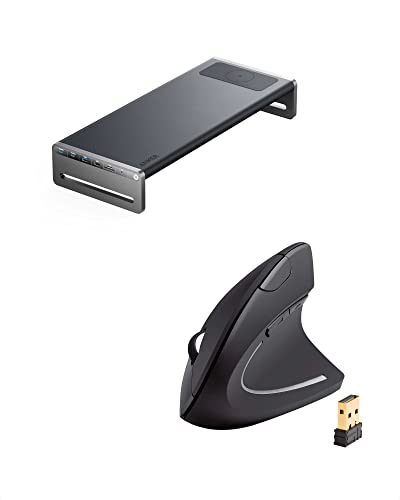 Anker 675 USB-C Docking Station (12-in-1, Monitor Stand, Wireless) & 2.4G Wireless Vertical Ergonomic Optical Mouse