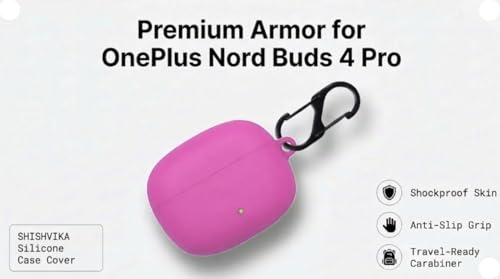 Image of SHISHVIKA Silicone Case Cover Compatible with OnePlus Nord Buds 4 Pro | Shockproof Protective Cover | Soft TPU Skin | Anti-Slip | Dustproof | LED Visible | Keychain Hook Included (Pink)