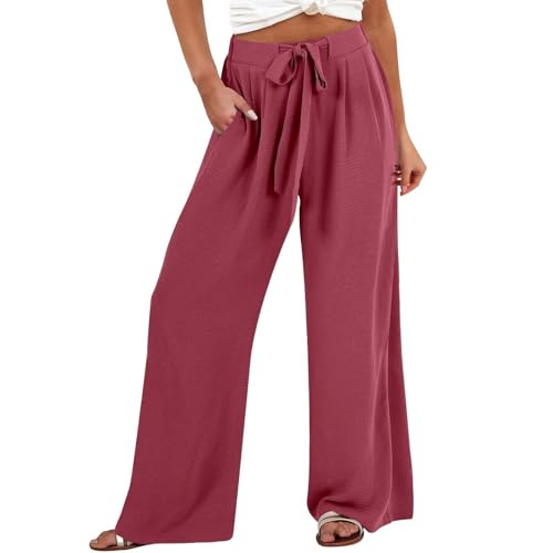 Pantalon Palazzo en lin pour femme à jambe large et taille haute à cordon