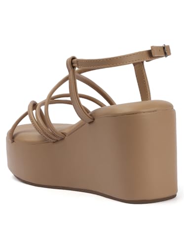 Image of TRYME Women Open Toe Comfort Multi Strap Stylish Daily Wear Wedge Heel Sandals